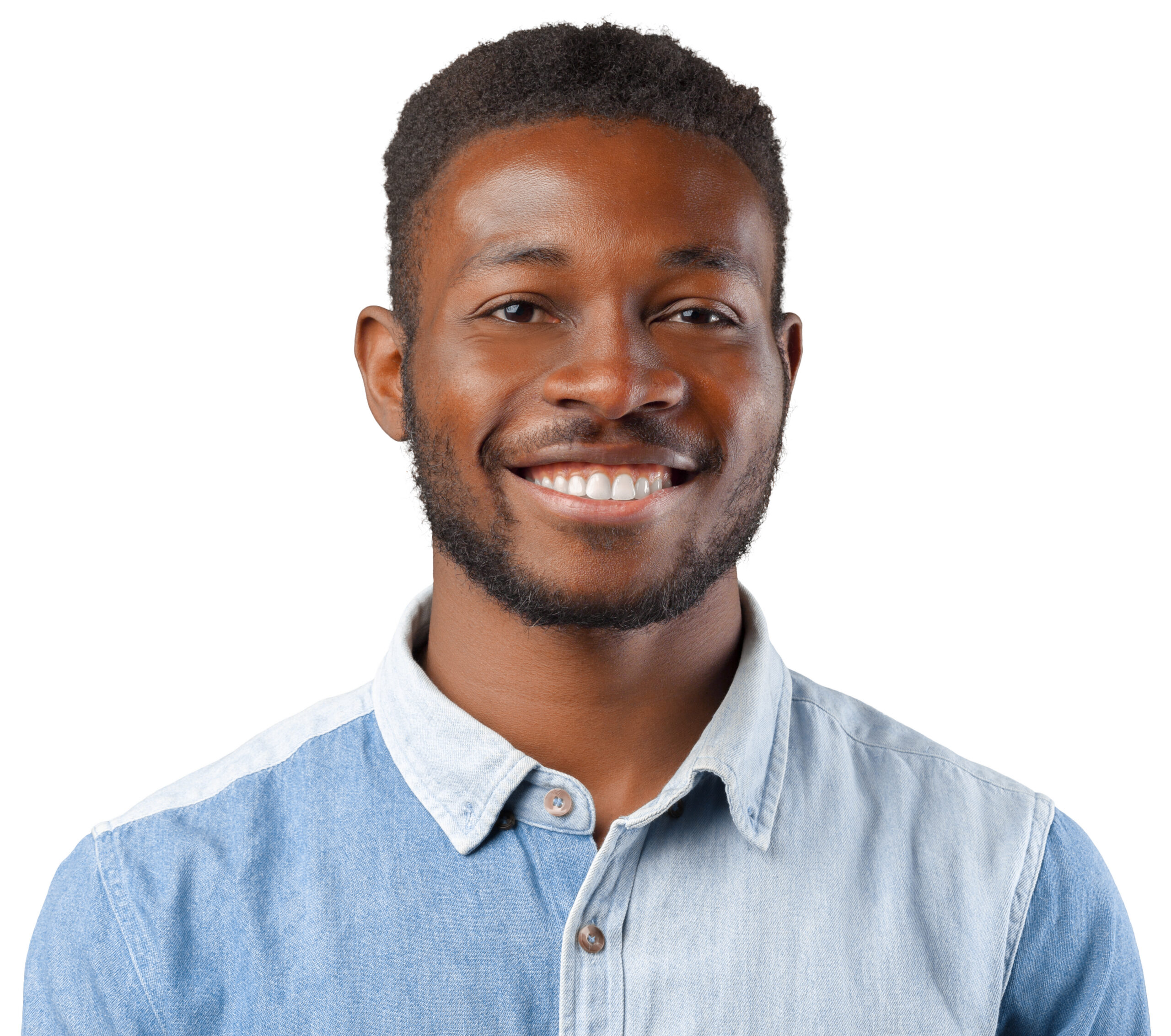 casual young african man smiling isolated on white